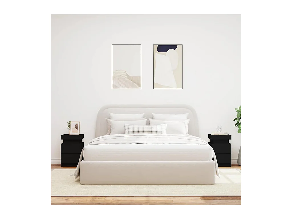 Mesitas de noche | Mesilla de noche con luces LED 2 unidades negro 35x39x55 cm