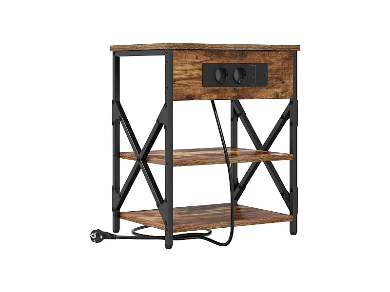 Mesita de Noche | Mesa auxiliar con Estación de Carga Roble ahumado