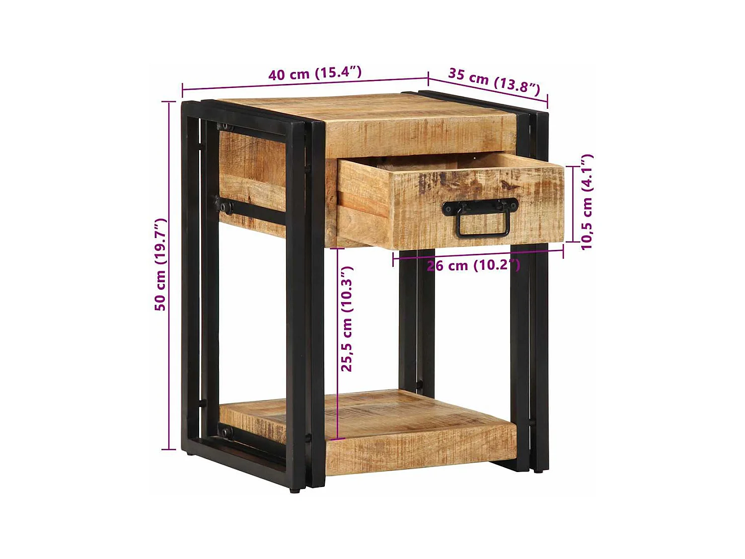 Mesita de noche | Mesilla de noche madera maciza de mango 40x35x50 cm