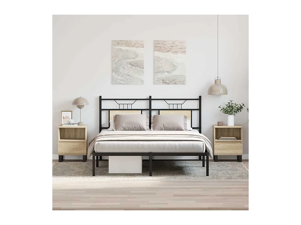 Mesitas de noche | Mesilla de noche 2 uds madera ingeniería roble Sonoma 40x35x50 cm