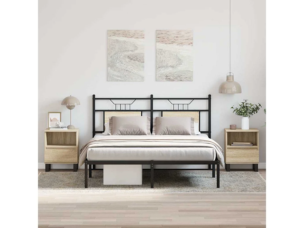 Nachttisch 2er Set-Beistelltisch-Nachttischkommode Sonoma-Eiche 40x35x50 cm Holzwerkstoff SHL13395