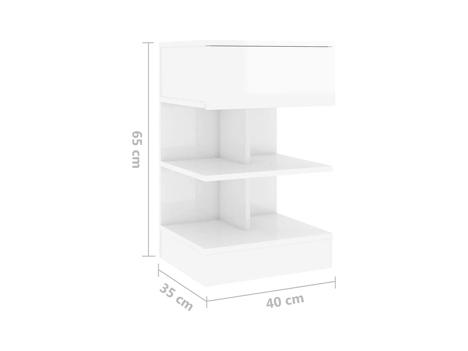 Mesita de noche | Mesilla de noche madera contrachapada blanco brillo 40x35x65 cm