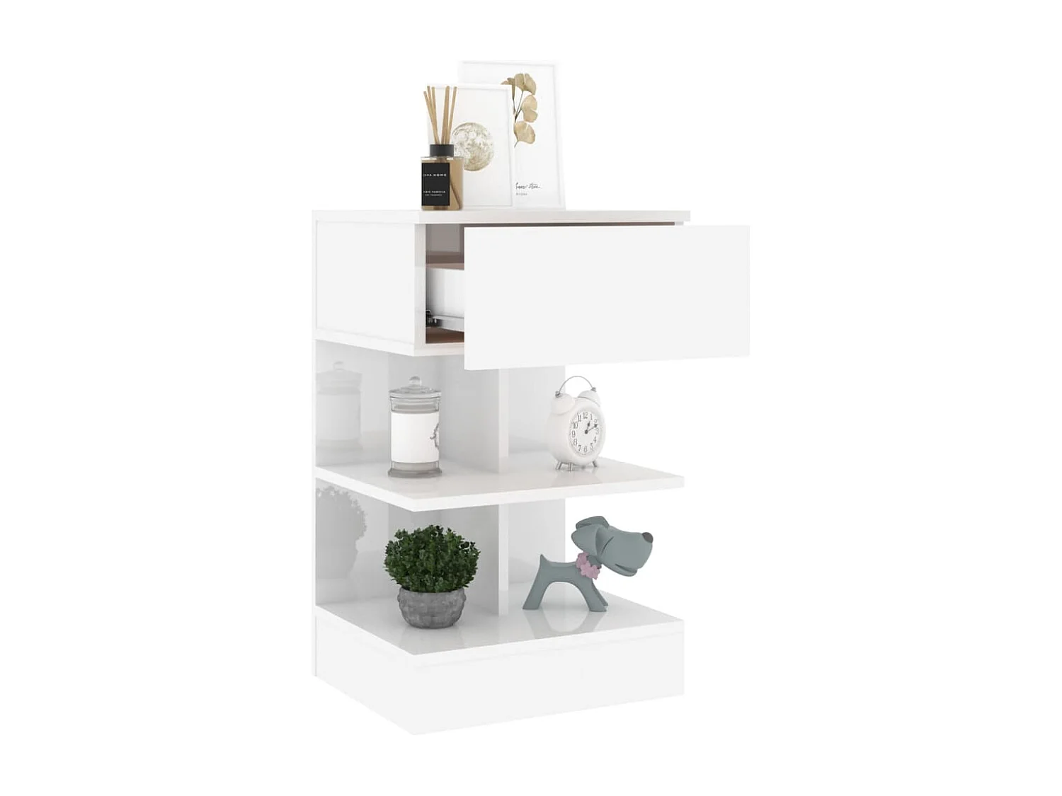 Nachttisch-Beistelltisch Hochglanz-Weiß 40x35x65 cm Holzwerkstoff SHL62383