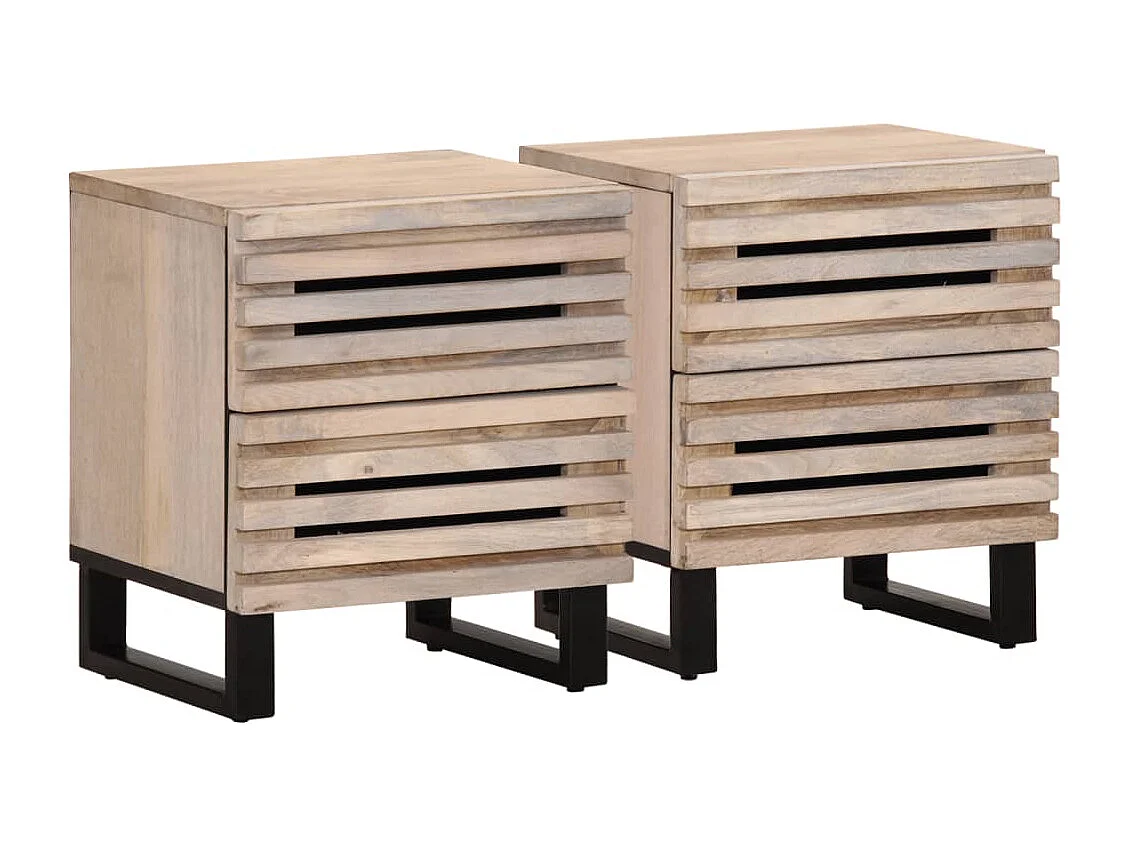 Nachttisch 2er Set-Beistelltisch 40x34x46 cm Gebleichtes Massivholz Mango SHL92260
