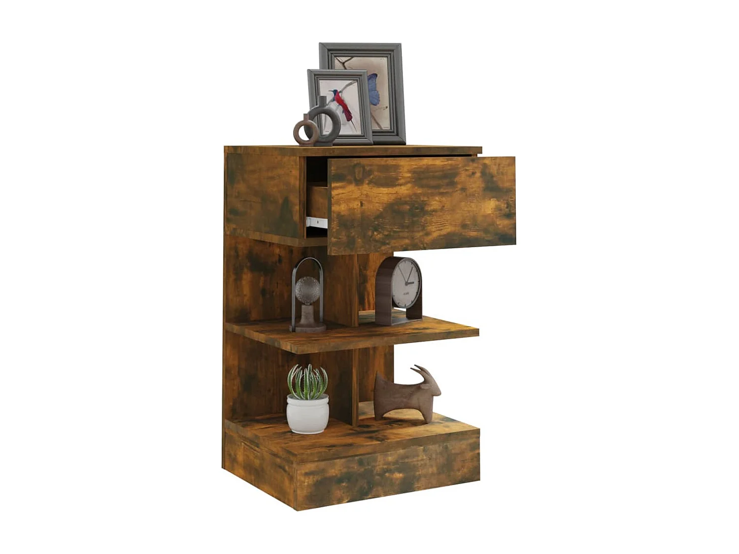 Nachttisch 2er Set-Beistelltisch-Nachttischkommode Räuchereiche 40x35x65 cm Holzwerkstoff SHL44813