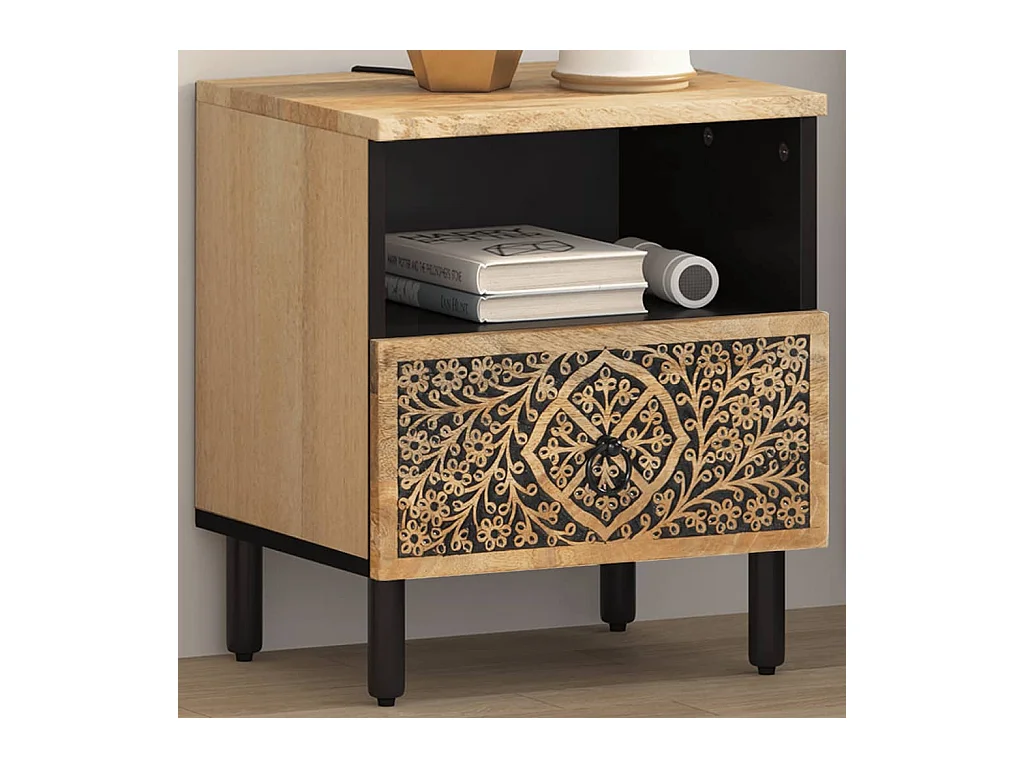 Mesita de noche | Mesilla de noche de madera maciza de mango 40x33x46 cm