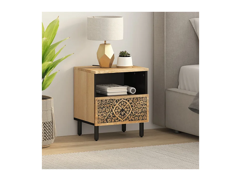 Mesita de noche | Mesilla de noche de madera maciza de mango 40x33x46 cm