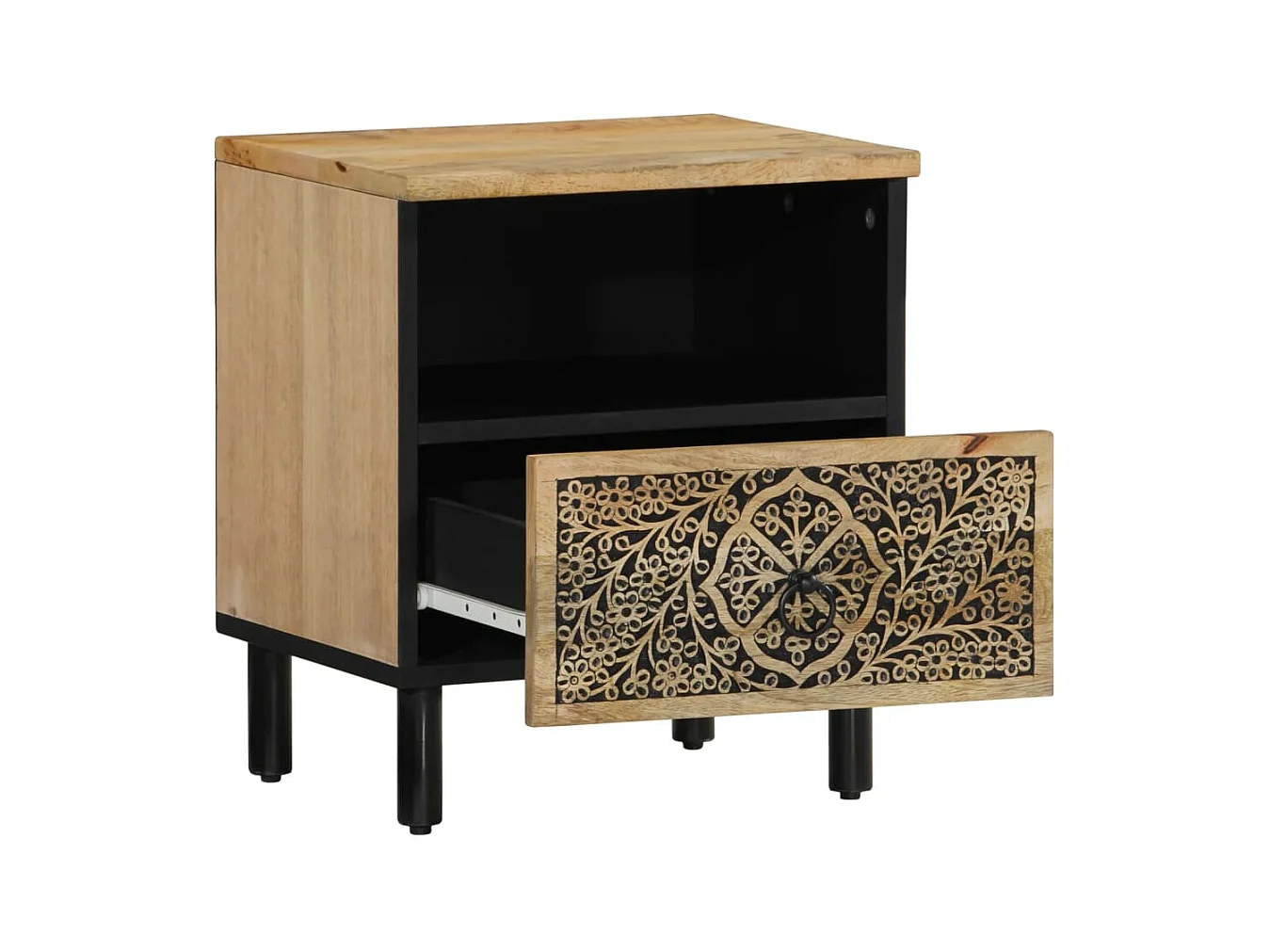 Mesita de noche | Mesilla de noche de madera maciza de mango 40x33x46 cm