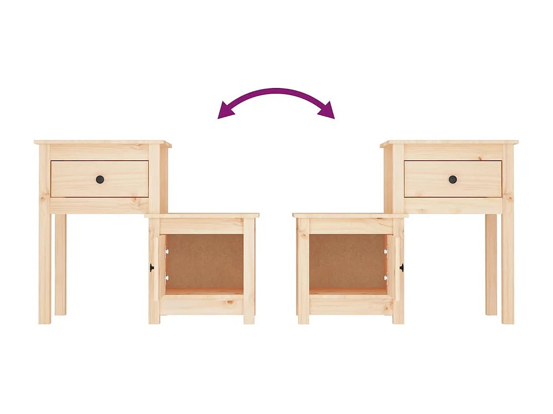Nachttisch 2er Set-Beistelltisch-Nachttischkommode 79,5x38x65,5 cm Massivholz Kiefer SHL37569