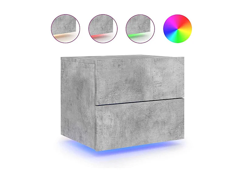 Mesita de noche | Mesilla de noche de pared con luces LED gris hormigón