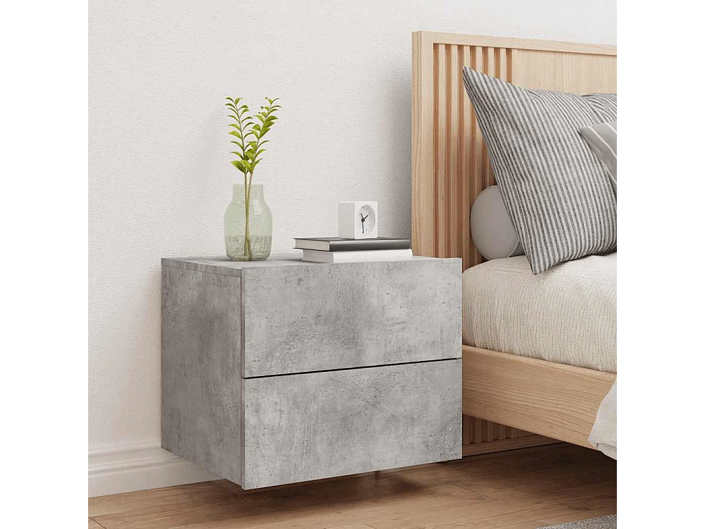 Mesita de noche | Mesilla de noche de pared con luces LED gris hormigón