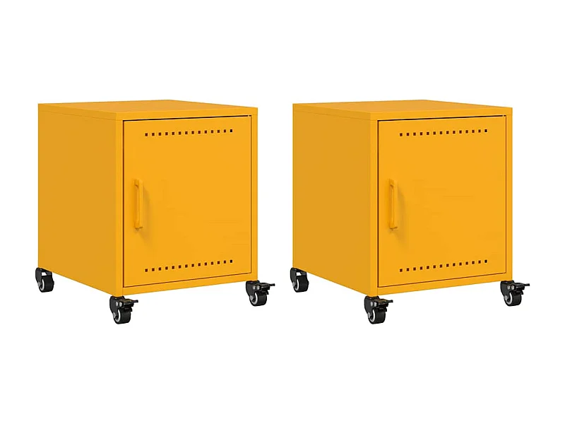 Tables de chevet lot de 2 avec tiroirs jaune moutarde 36x39x43,5 cm acier