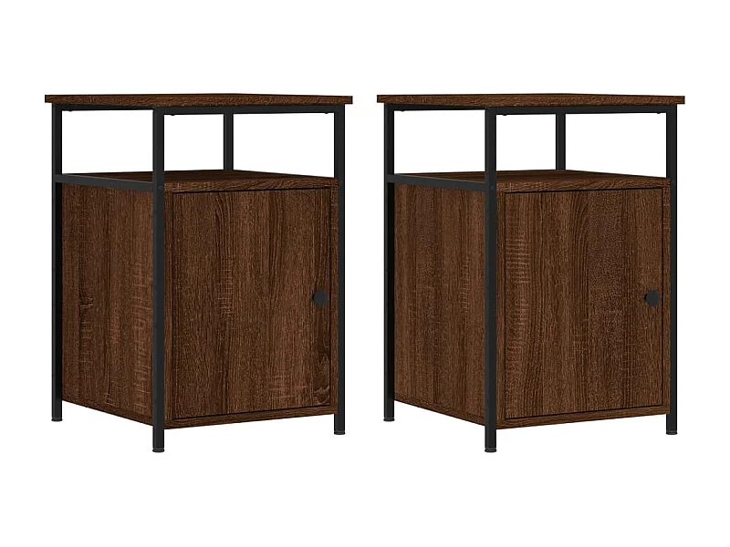 Nachttisch 2er Set-Beistelltisch-Nachttischkommode Braun Eichen-Optik 40x42x60 cm Holzwerkstoff SHL30985