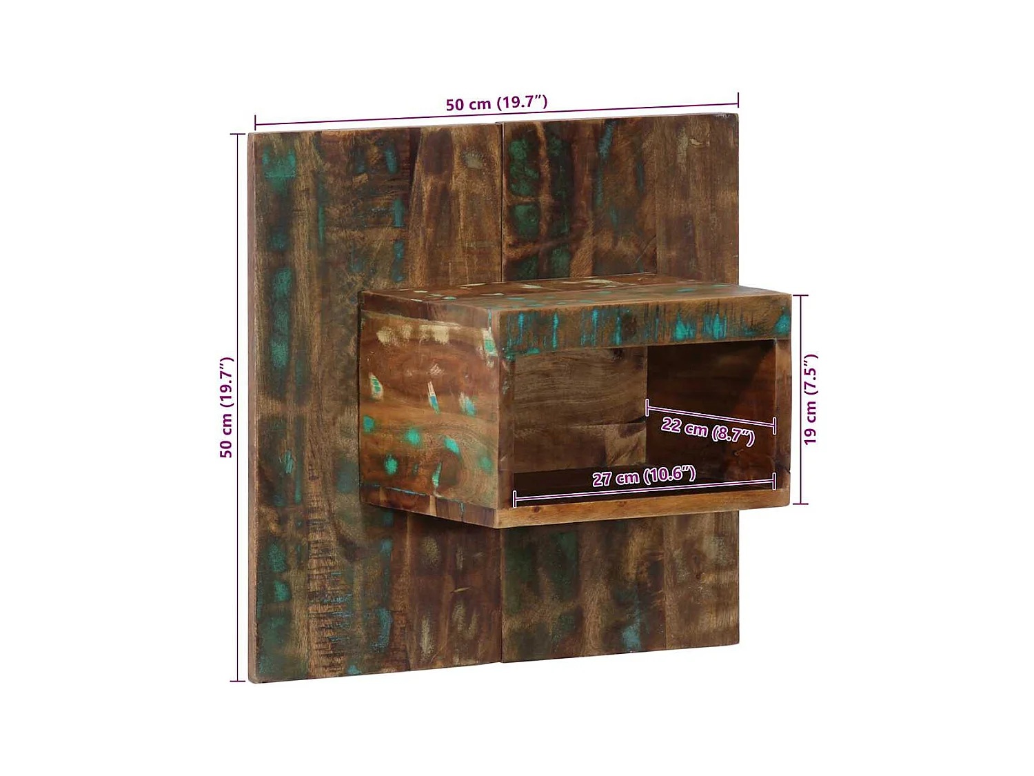 Mesa de Cabeceira | Criado-mudo Moderno multicor 50x27x50cm madeira maciça recuperada