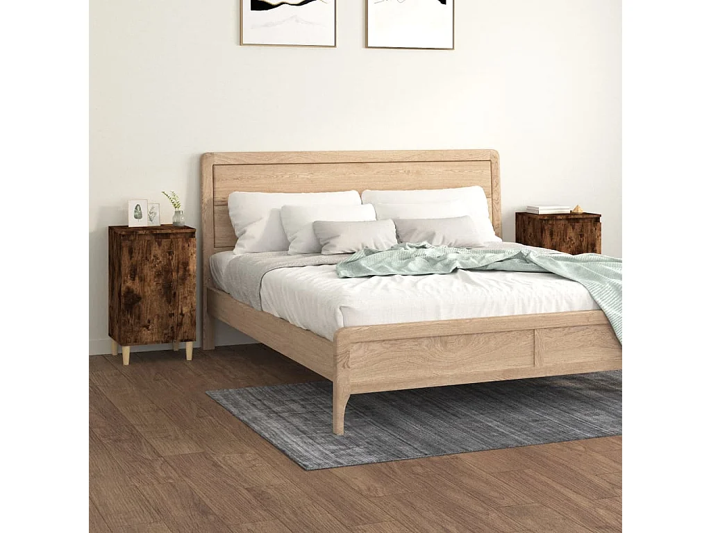 Nachttisch 2er Set-Beistelltisch-Nachttischkommode Räuchereiche 40x35x70 cm Holzwerkstoff SHL85858
