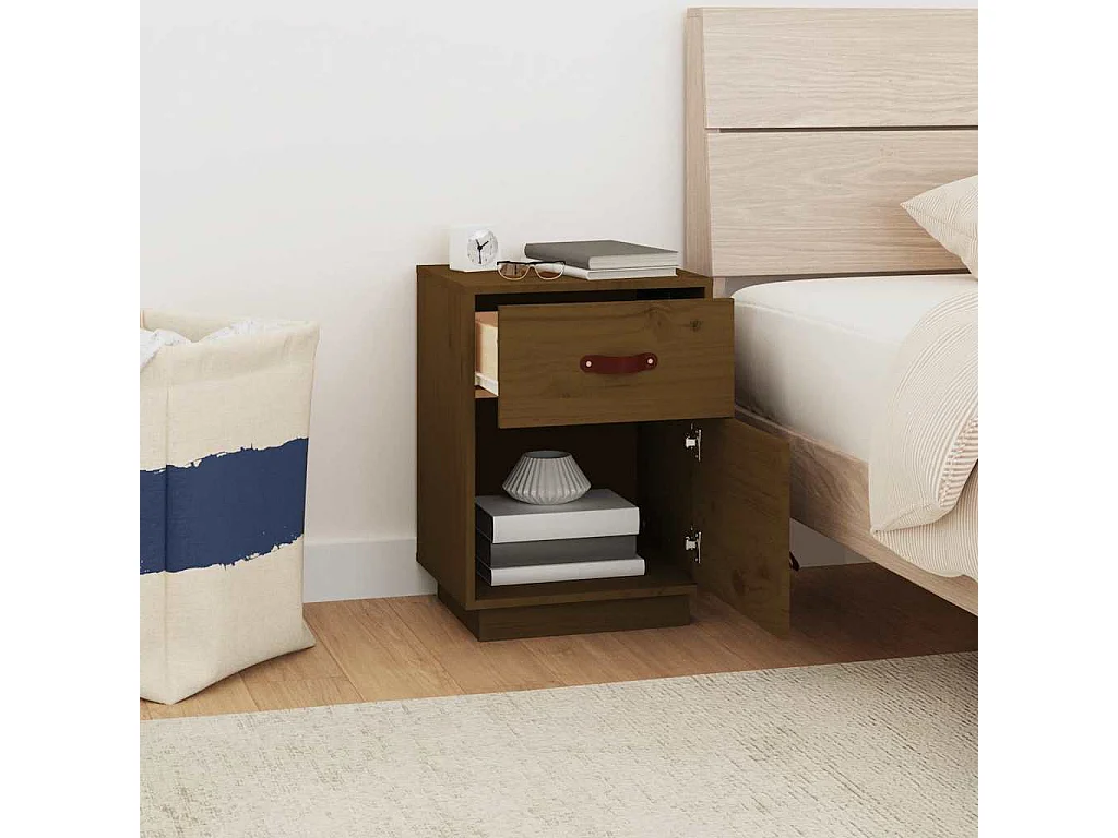 Nachttisch-Beistelltisch Honigbraun 40x34x55 cm Massivholz Kiefer SHL27068