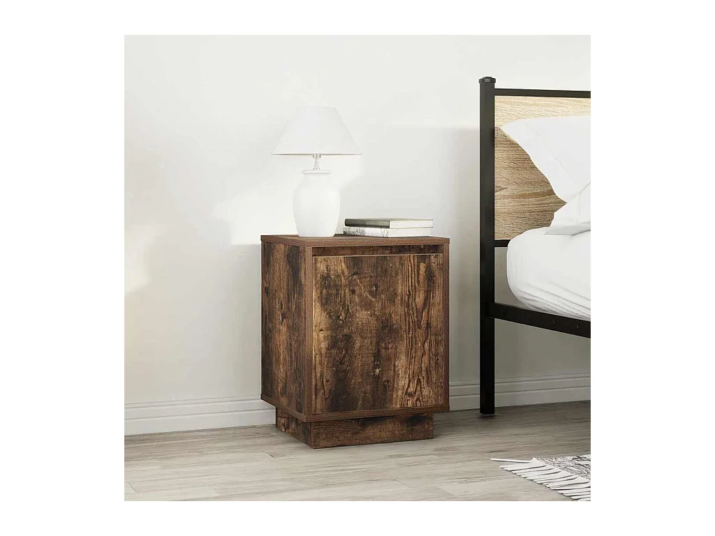 Mesillas de noche | Mesita de noche con luces LED 2 uds roble ahumado 38x34x50 cm