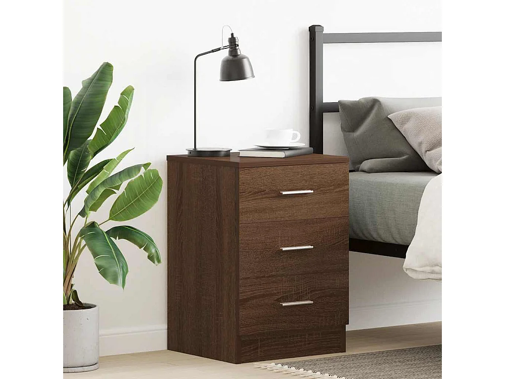 Mesita de noche | Mesilla de noche madera contrachapada marrón roble 38x35x56 cm