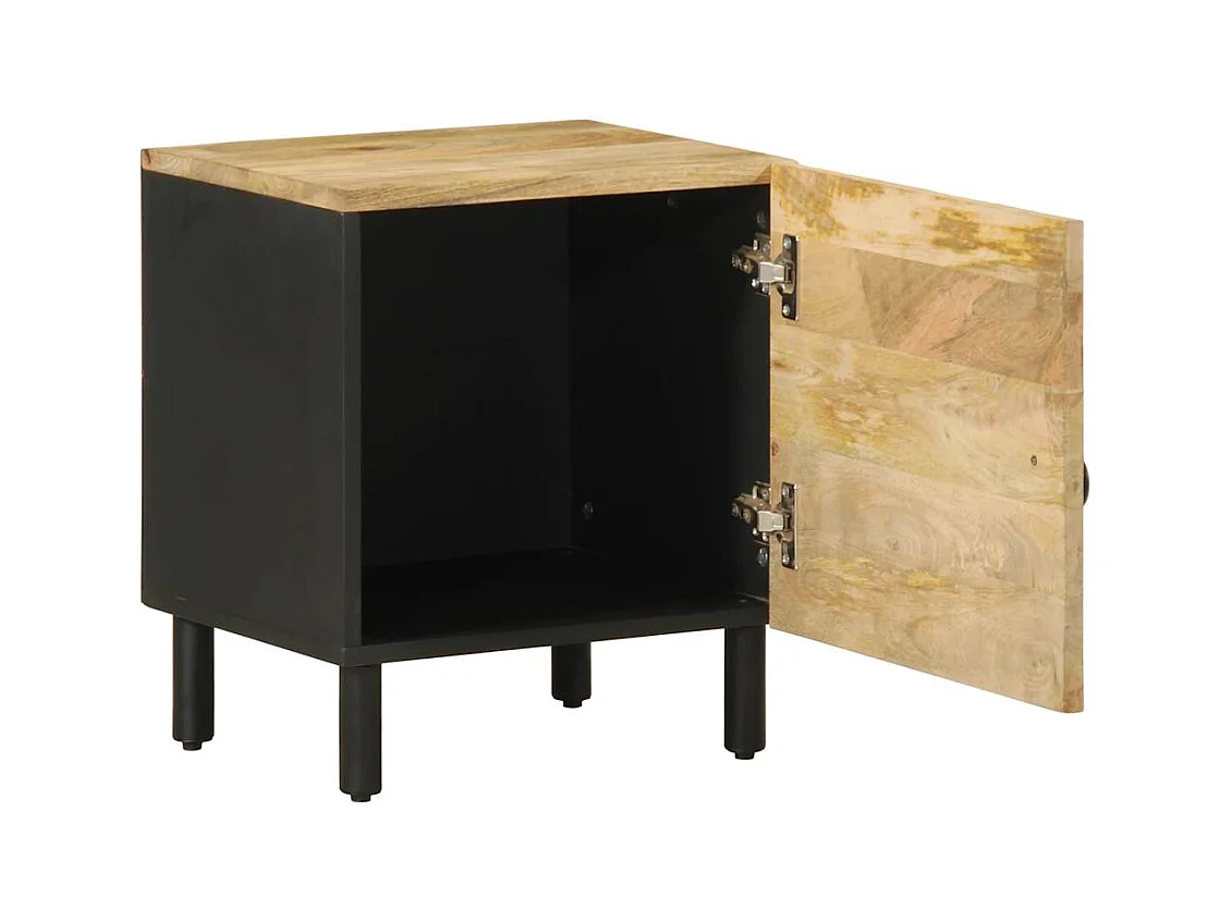 Mesita de noche | Mesilla de noche madera maciza mango rugosa negro 40x33,5x46 cm