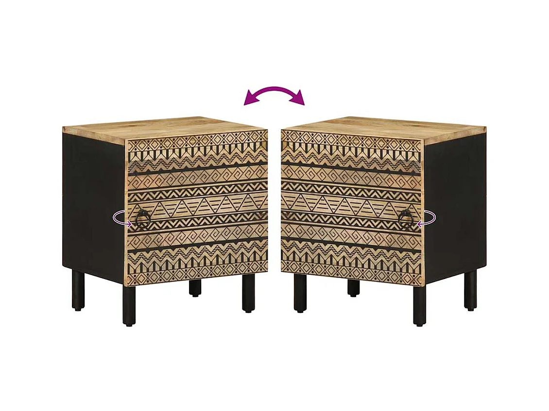 Mesita de noche | Mesilla de noche madera maciza mango rugosa negro 40x33,5x46 cm