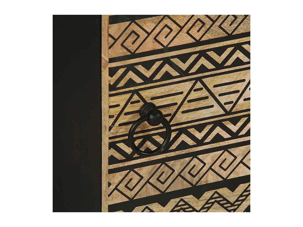 Mesita de noche | Mesilla de noche madera maciza mango rugosa negro 40x33,5x46 cm