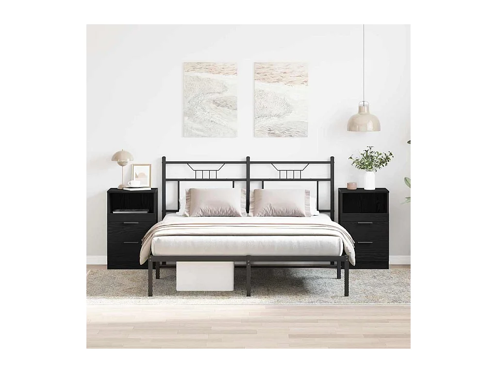 Mesita de Noche | Armario de Noche 2 uds con cajón Roble negro 40x35x65 cm