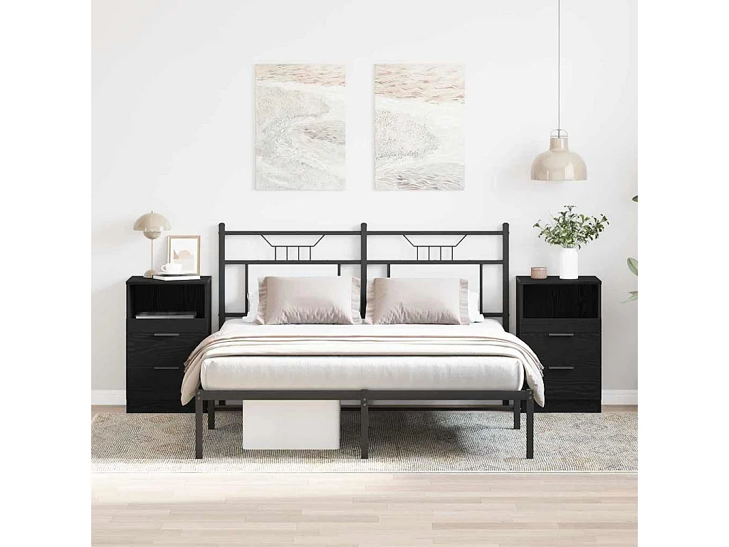 Nachttisch 2er Set-Beistelltisch Schwarze Eiche 40 x 35 x 65 cm Holzwerkstoff SHL79885