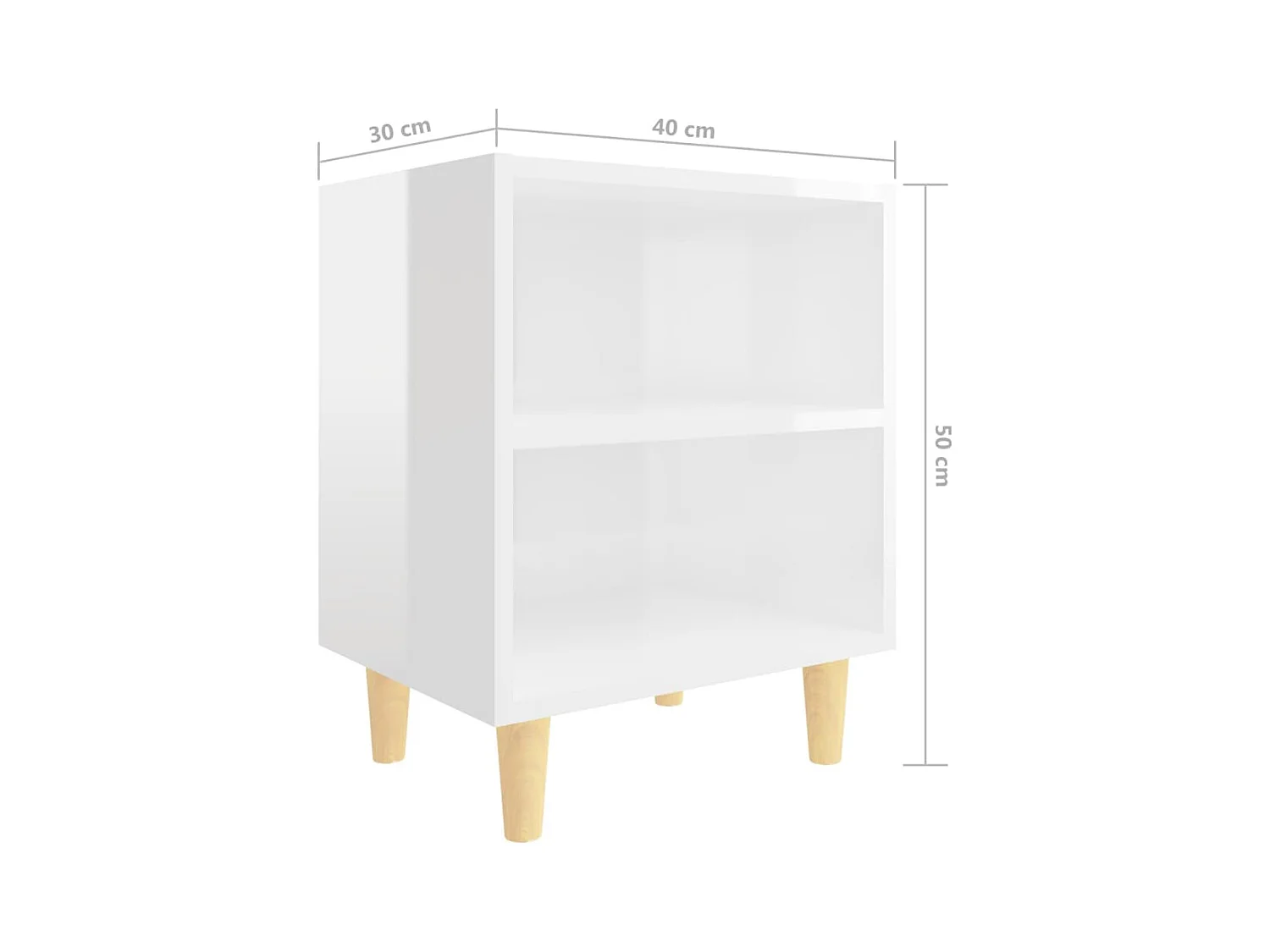 Mesitas de noche | Mesilla de noche patas madera 2 uds blanco brillo 40x30x50 cm