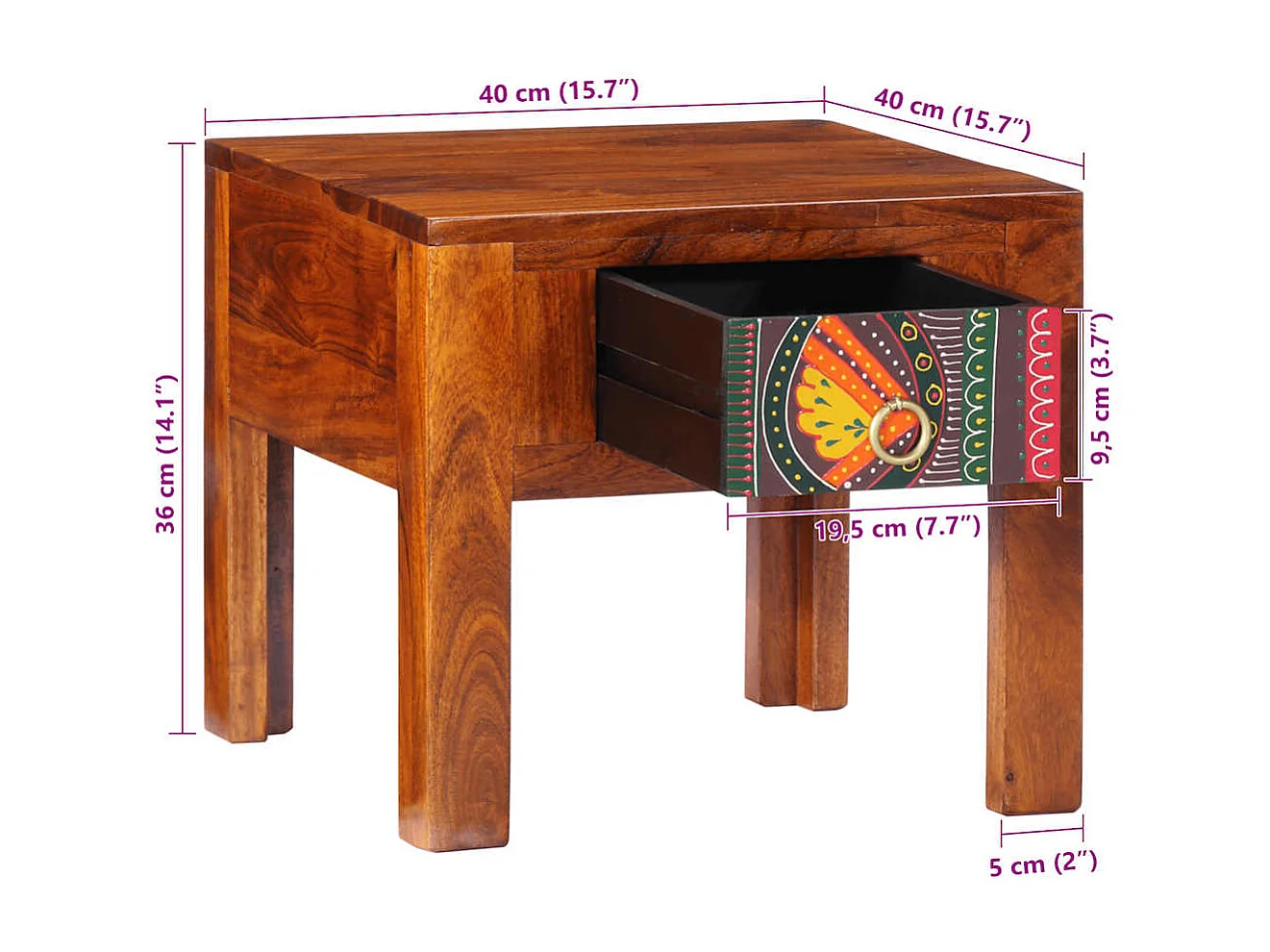 Nachttisch-Beistelltisch 40x40x36 cm Massivholz Akazie SHL96429