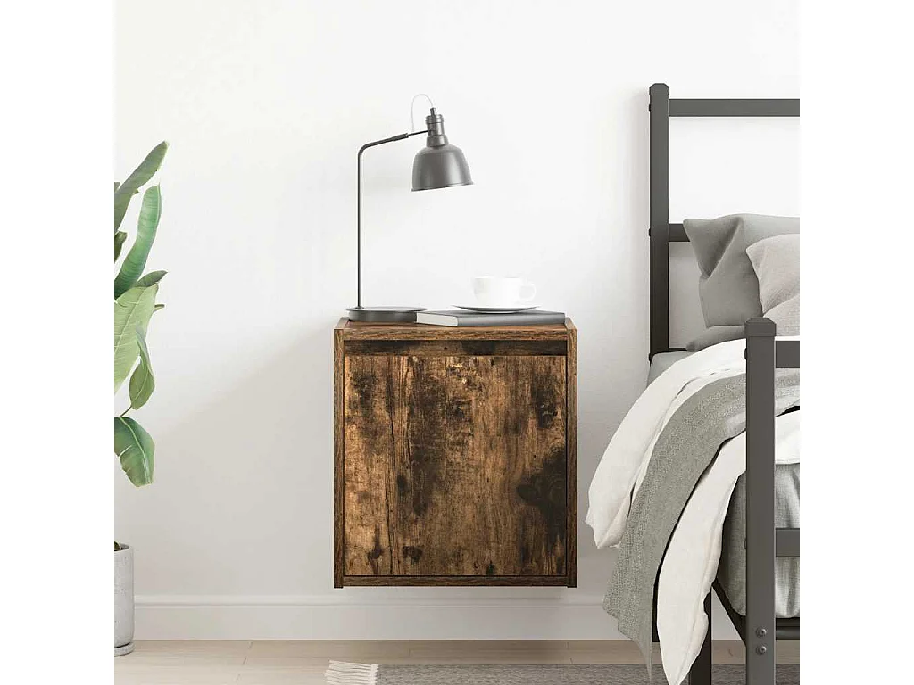 Nachttisch hängend | Wand-Nachttisch Räuchereiche 38x34x40 cm SHL79431