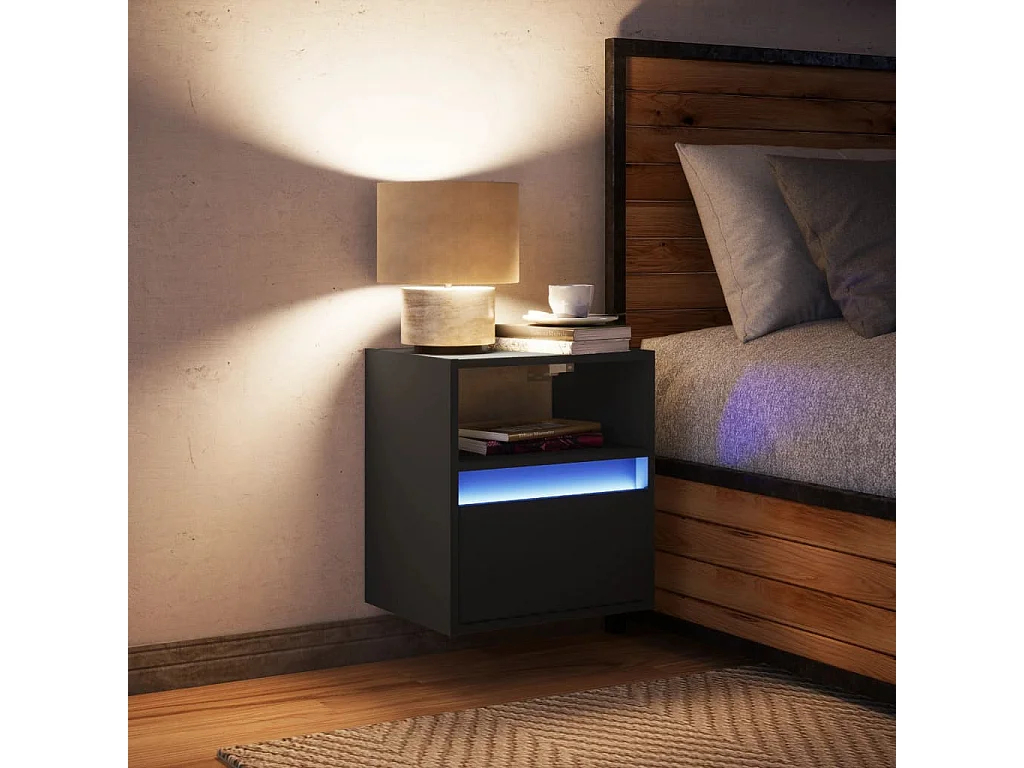Mesita de noche | Mesilla de noche de pared con luces LED negro