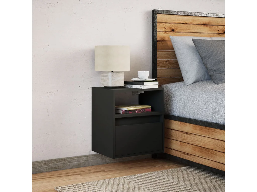 Mesita de noche | Mesilla de noche de pared con luces LED negro