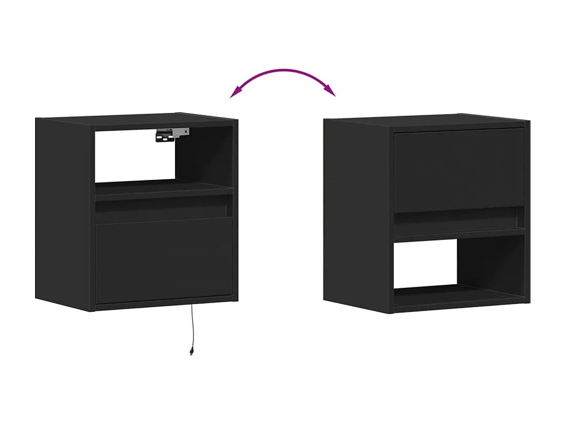 Mesita de noche | Mesilla de noche de pared con luces LED negro