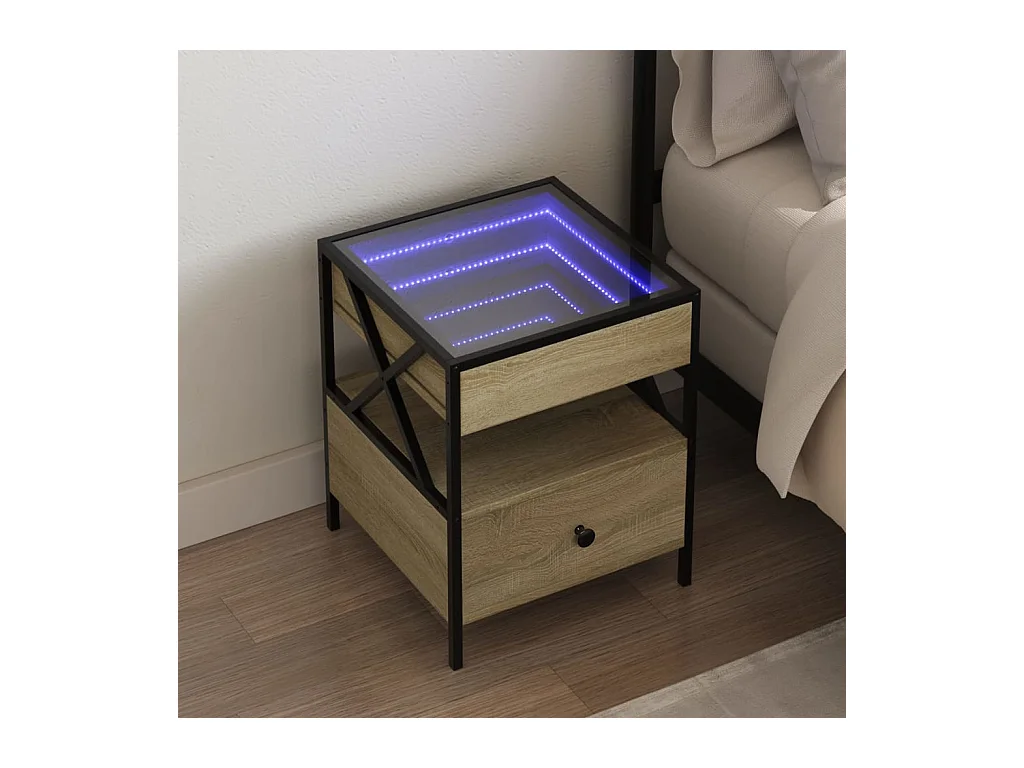 Mesita de noche | Mesilla de noche con Infinity LED roble Sonoma 40x40x51 cm