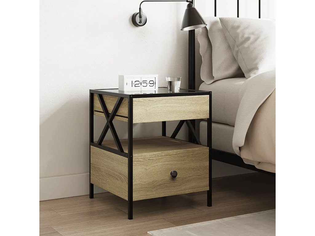 Nachttisch-Beistelltisch mit Infinity-LED Sonoma-Eiche 40x40x51 cm SHL23417