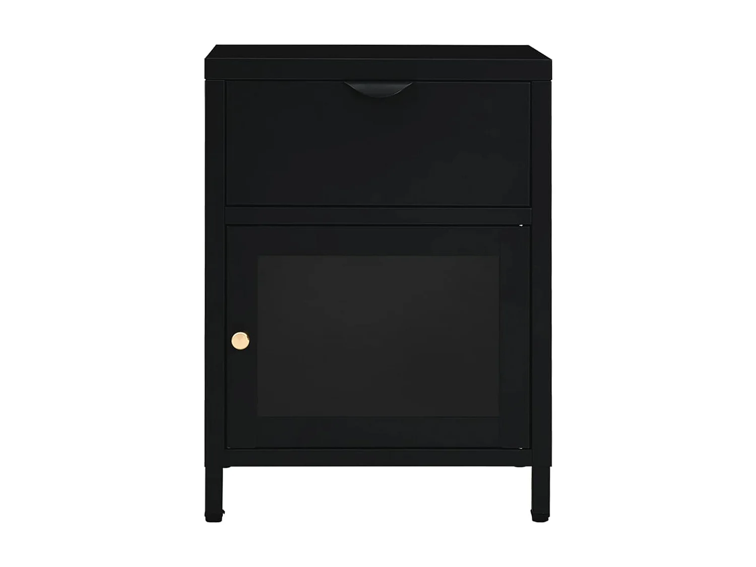 Nachttisch 2er Set-Beistelltisch-Nachttischkommode Schwarz 40x30x54,5 cm Stahl und Glas SHL78509