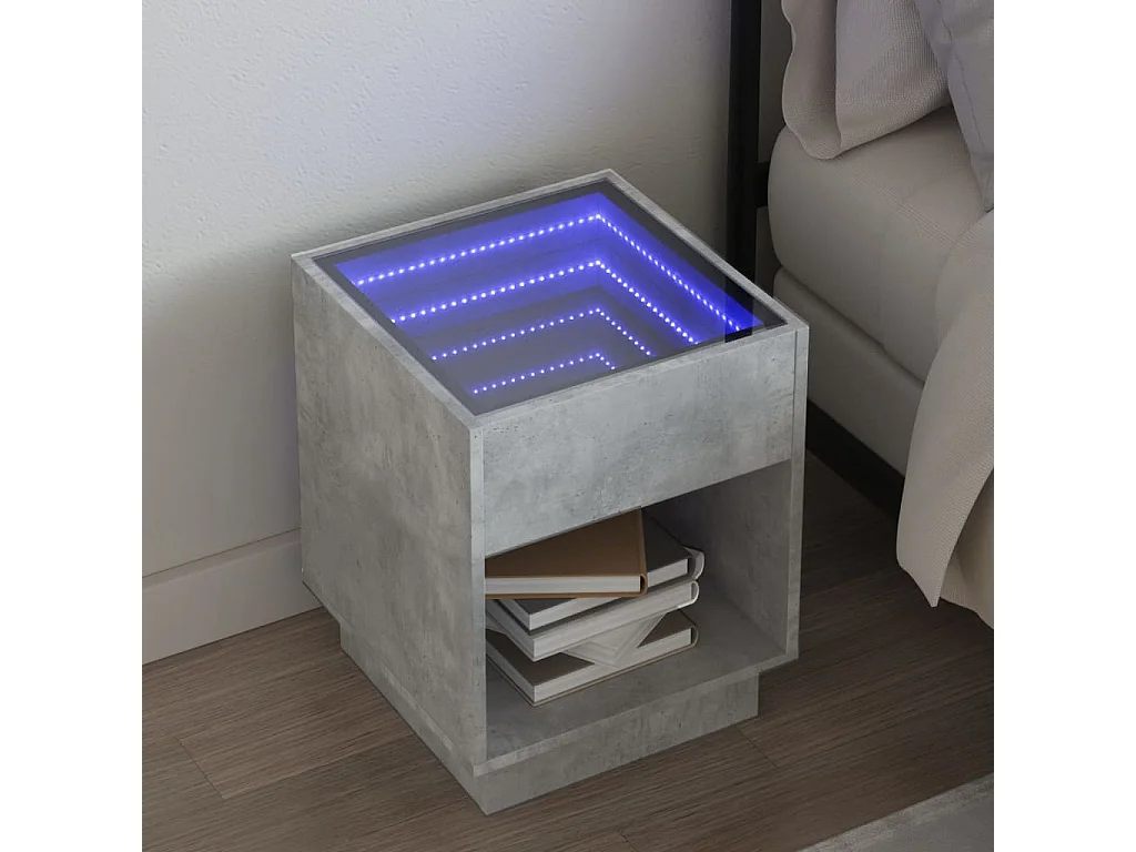 Nachttisch-Beistelltisch mit Infinity-LED Betongrau 40x40x50 cm SHL4399