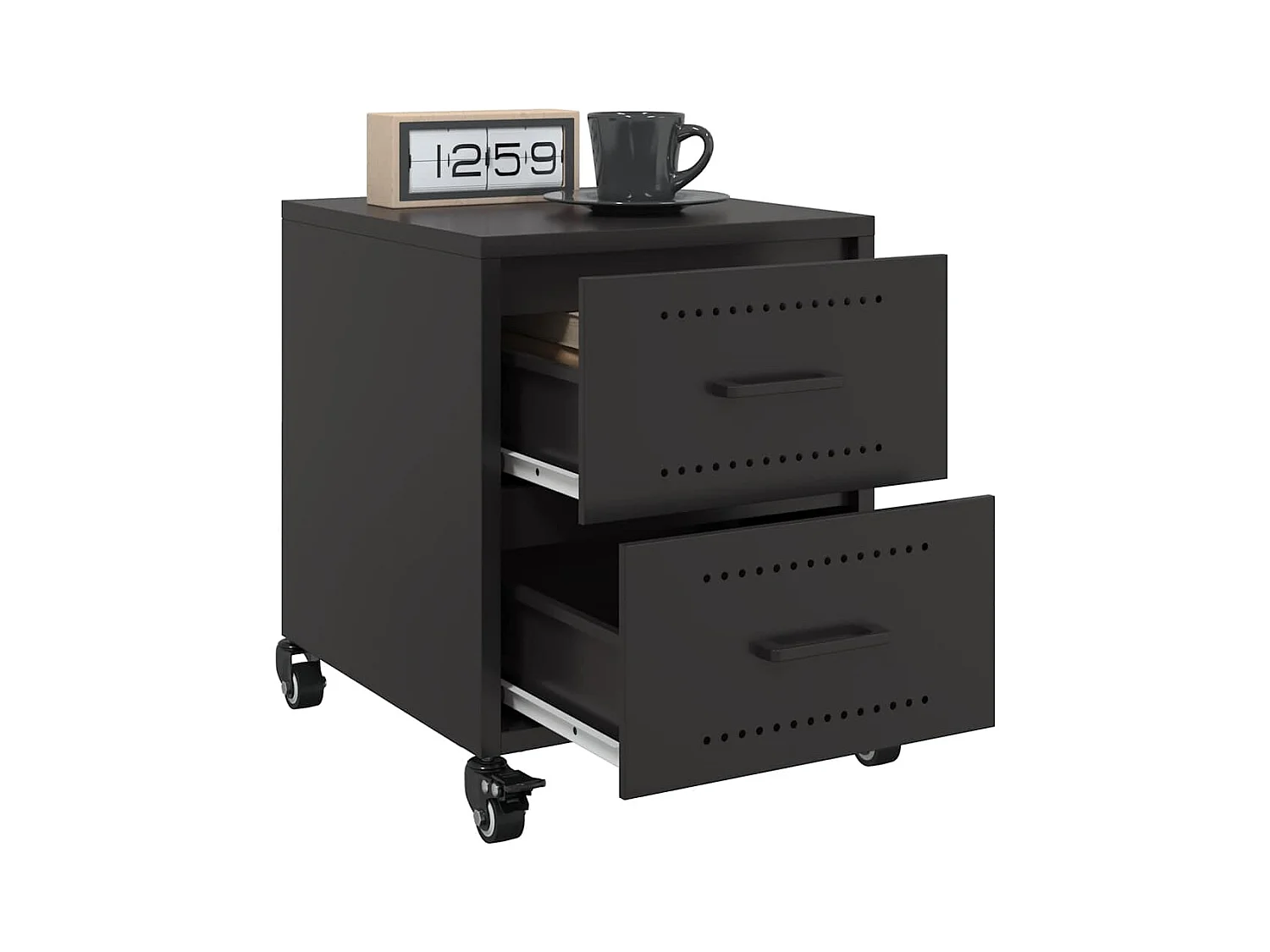 Mesitas de noche | Mesilla de noche 2 uds acero negra 36x39x43,5 cm