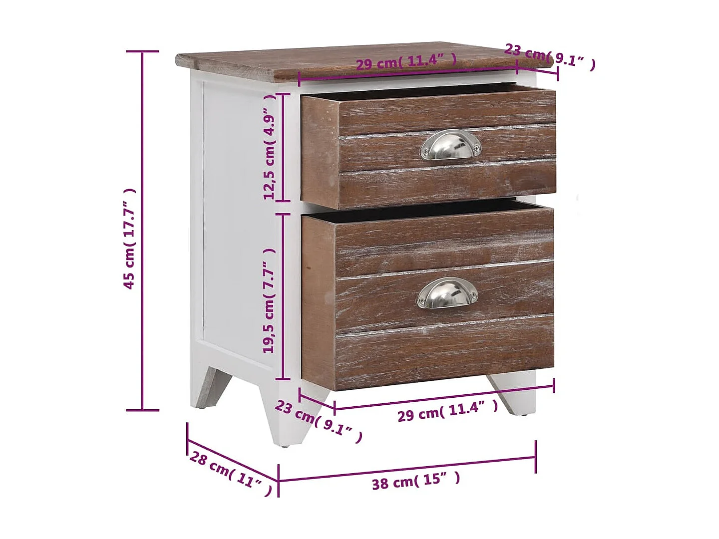 Nachttisch-Beistelltisch Braun und Weiß 38×28×45 cm Paulownia-Holz SHL90929