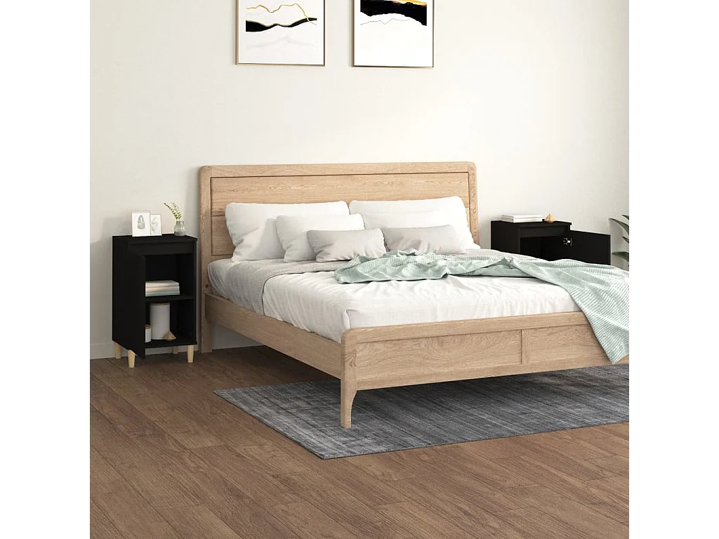 Mesitas de noche | Mesilla de noche 2 uds madera contrachapada negro 40x35x70 cm