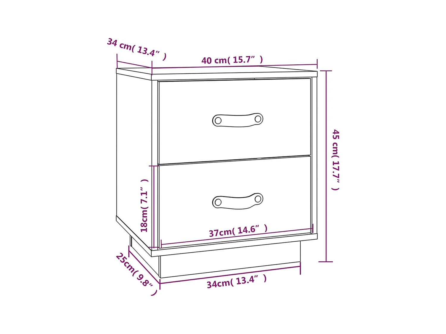 Mesita de noche | Mesilla de noche madera maciza de pino gris 40x34x45 cm