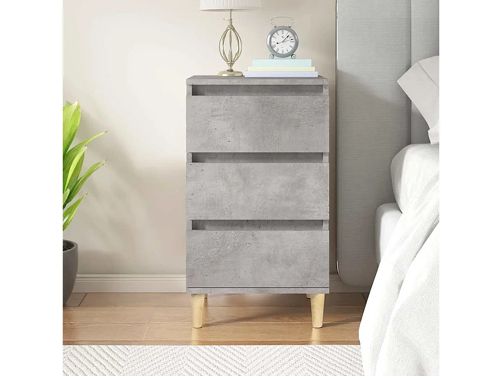 Mesita de noche | Mesilla de noche madera contrachapada gris hormigón 40x35x70 cm
