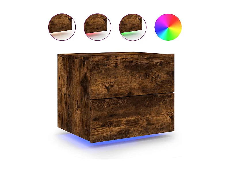Nachttisch hängend | Wand-Nachttisch mit LED-Leuchten Räuchereiche SHL73905