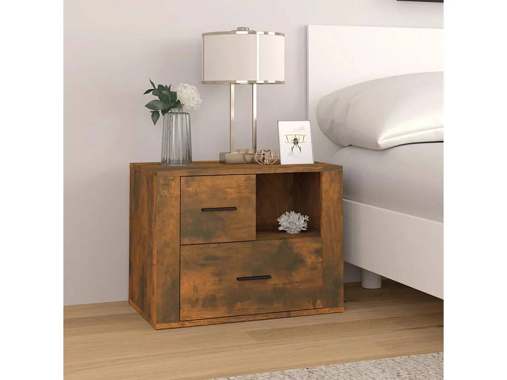 Mesita de noche | Mesilla de noche madera contrachapada roble ahumado 60x36x45 cm