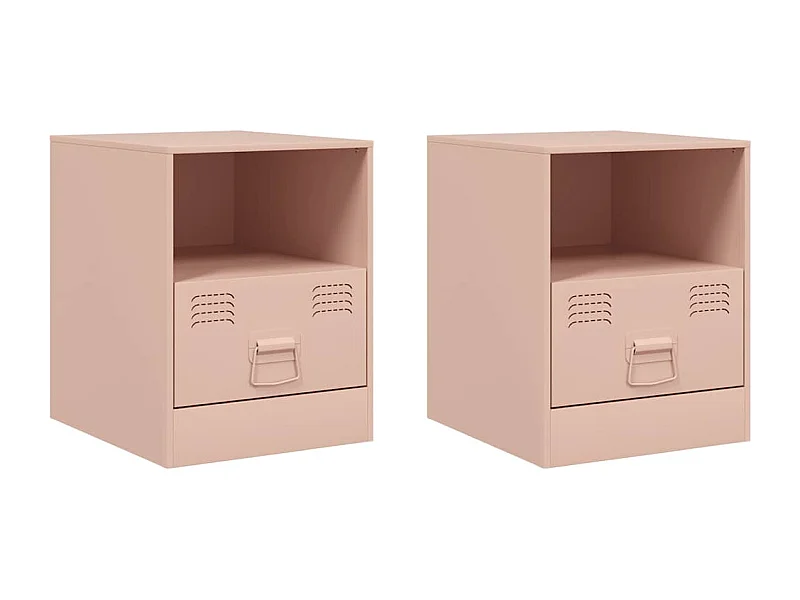 Tables de chevet lot de 2 avec tiroirs rose 34,5x39x44 cm acier