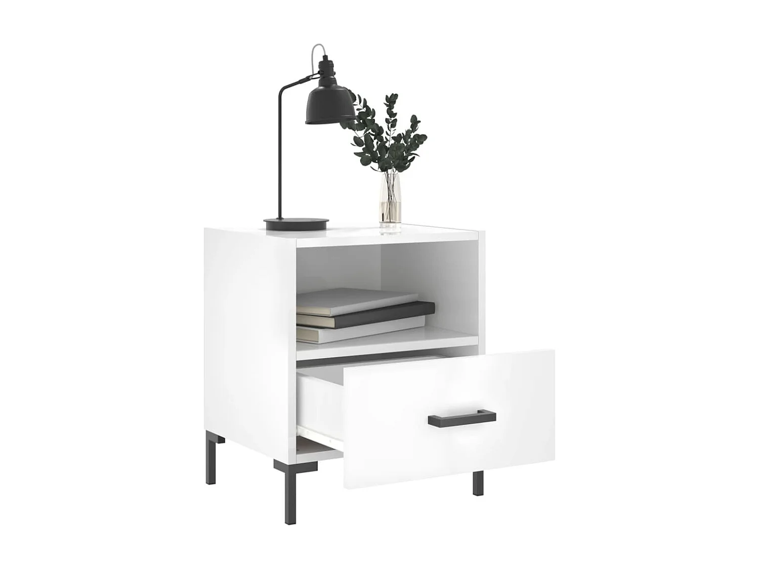 Nachttisch 2er Set-Beistelltisch-Nachttischkommode Hochglanz-Weiß 40x35x47,5 cm Holzwerkstoff SHL47486