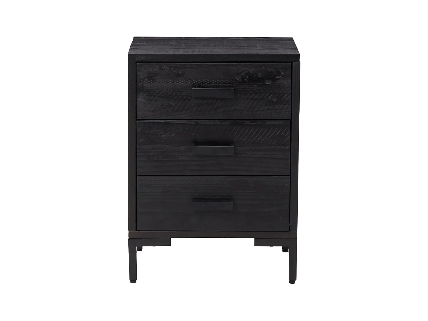 Mesita de noche | Mesilla de noche madera maciza pino reciclada negra 40x30x55 cm