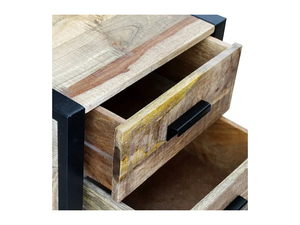 Mesita de Noche | Mesa auxiliar con 2 cajones madera maciza de mango 43x33x51 cm