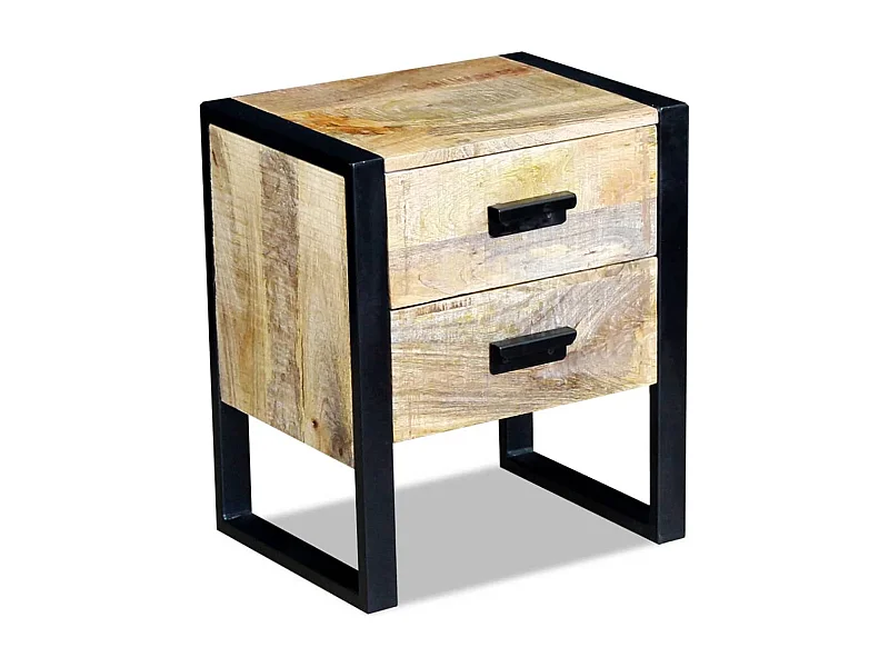 Table de chevet-Table d'appoint à 2 tiroirs bois manguier massif 43x33x51 cm