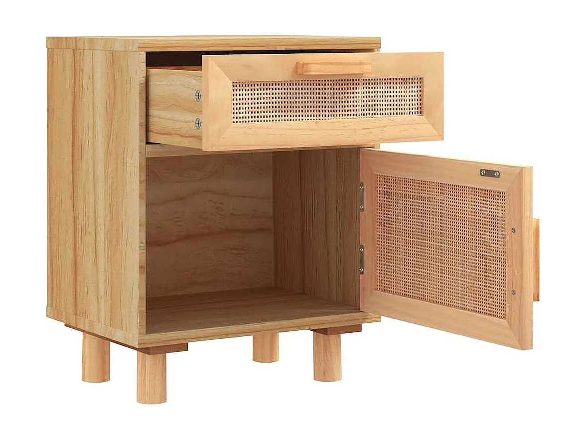 Tables de chevet-Tables d'appoint 2 pcs Marron Bois pin massif et rotin naturel